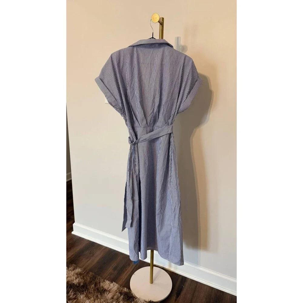 Cupshe Blue Pin‑Stripe Collared Wrap Midi Dress Size S NWT Summer msrp$50.99 - Picture 8 of 9